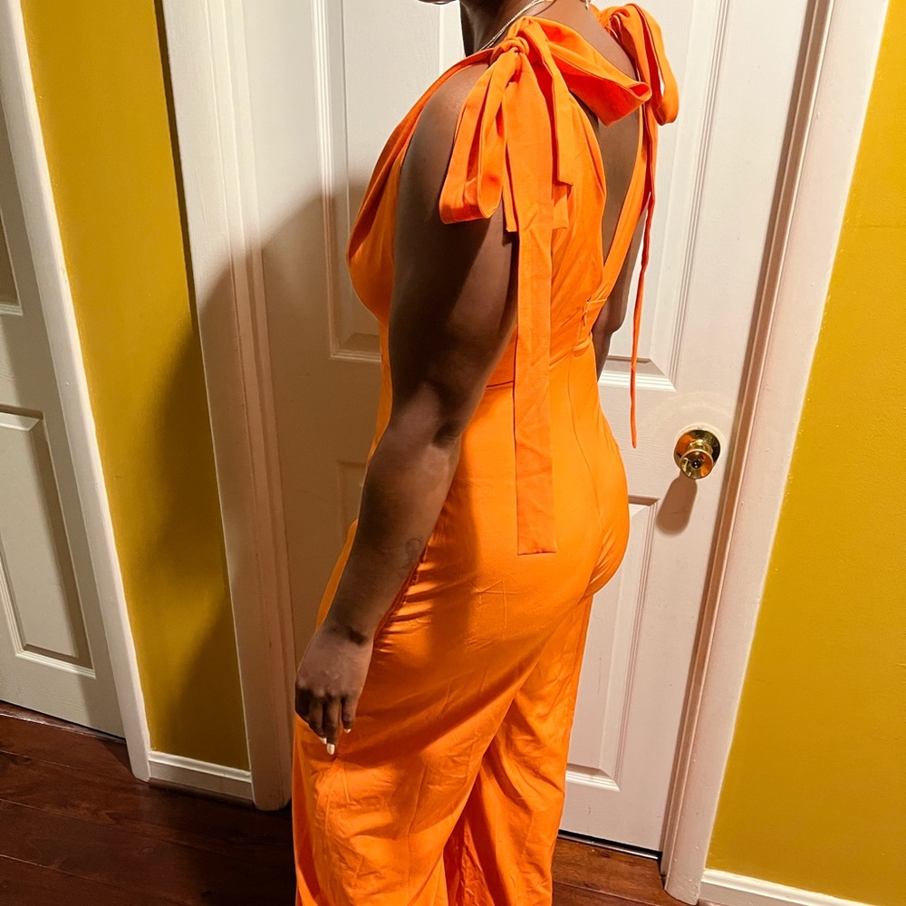 Orange Tie up Jumpsuit